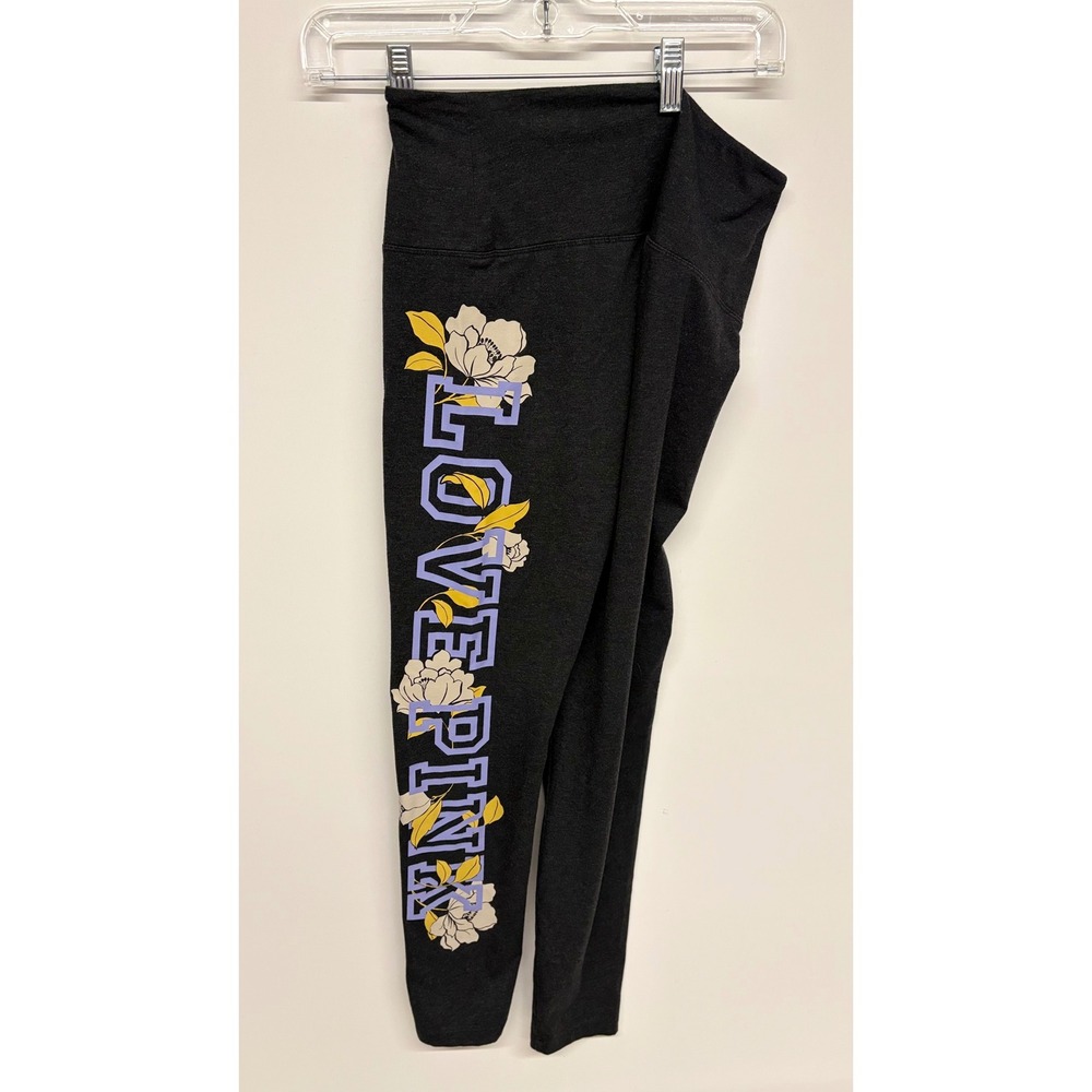 Y2K Athleisure Floral Logo Leggings Victoria's Secret Pink Women M Dark Gray